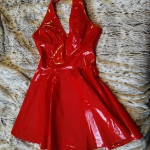 Red PVC Vinyl Halter Party Costume Dress